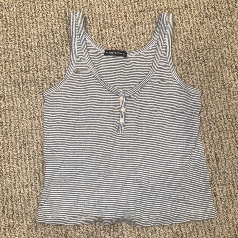 Brandy Melville blue and White Striped Tank Top